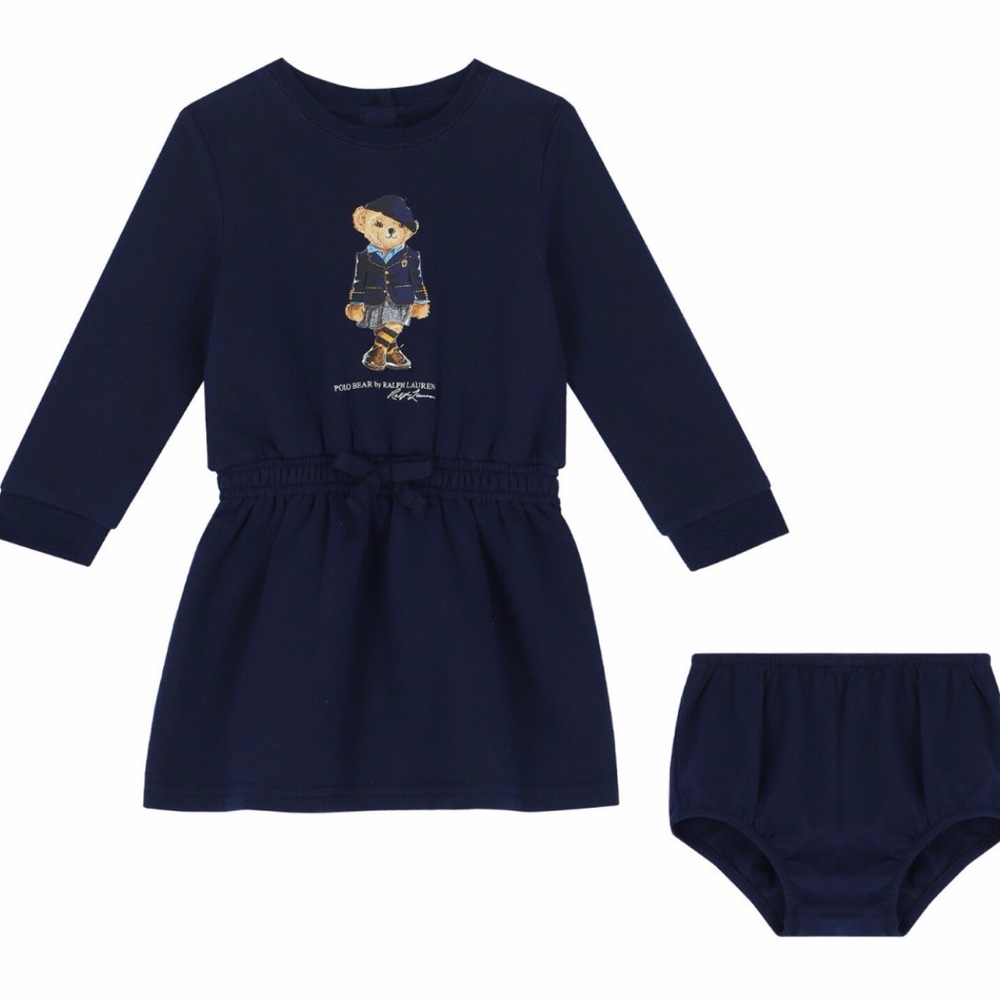 Ralph Lauren Girls' Polo Bear Fleece Dress & Bloomer Set 18 months